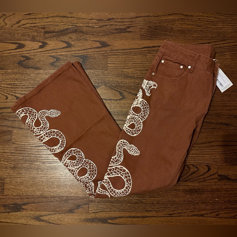 Brown Snake Print Women Jeans